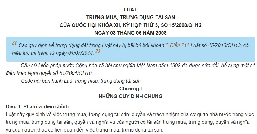 Luật Trưng mua, trưng dụng tài sản năm 2008