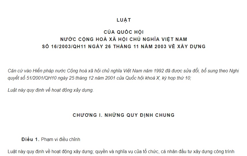 Luật Xây dựng 2003 – Luật xây dựng số 16/2003/QH11
