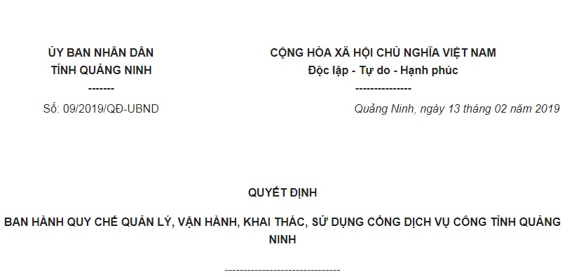Quyết Định 09/2019/QĐ-UBND Quảng Ninh quy chế quản lý và sử dụng Cổng dịch vụ công