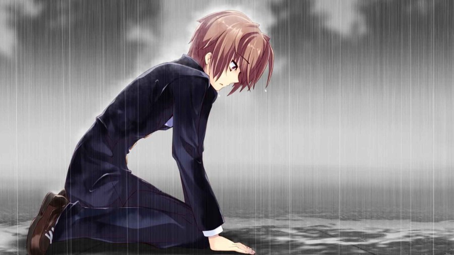 Ảnh anime cậu bé buồn trong mưa
