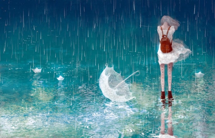 Ảnh thất tình cô gái khóc dưới mưa