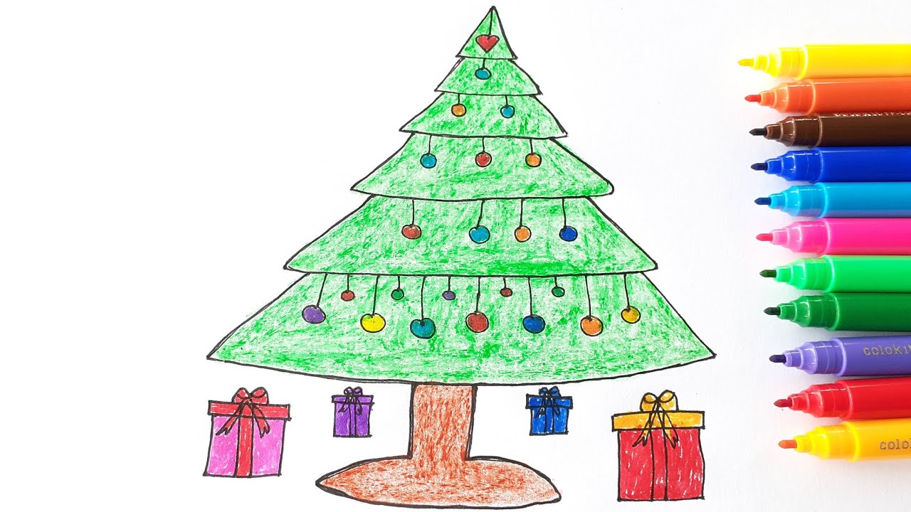 Hình ảnh cây thông Noel tô màu cho trẻ em