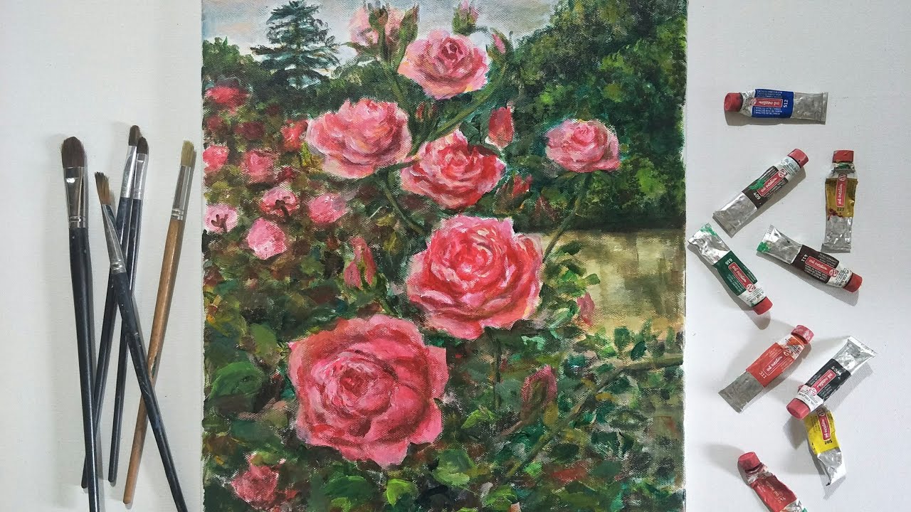 Hình vẽ cây hoa hồng trang trí tường đẹp